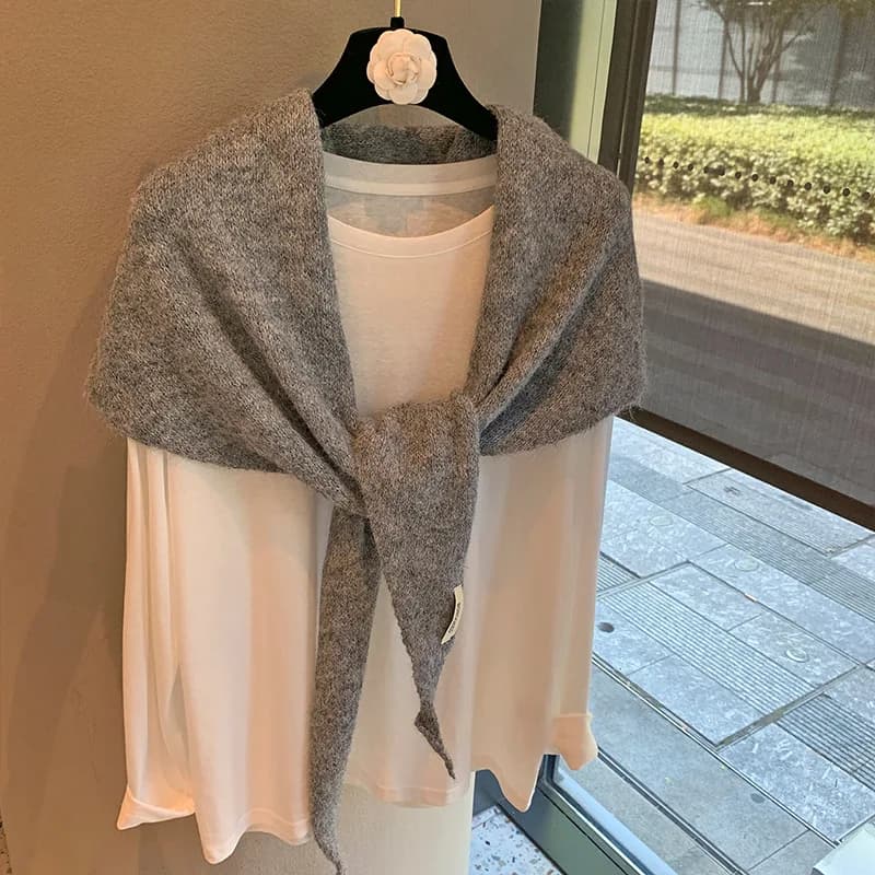 Laine hiver écharpe pour femmes chaud triangle tricot foulards Hijab solide dame châle enveloppement