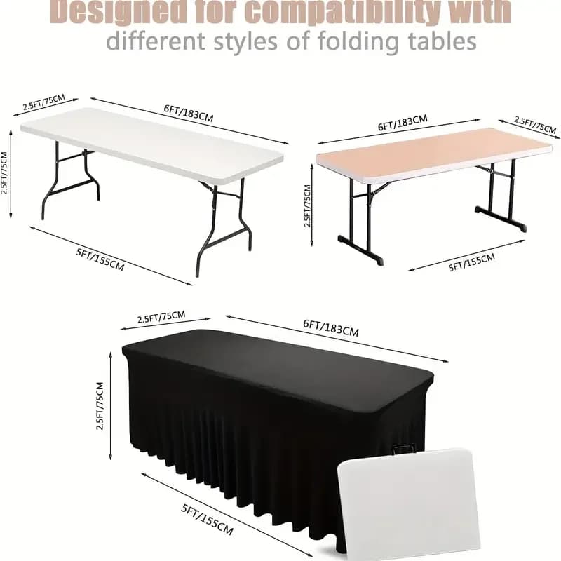 6 pieds, jupes de table rectangulaires, couvertures de table ajustées en polyester, nappe noire pour