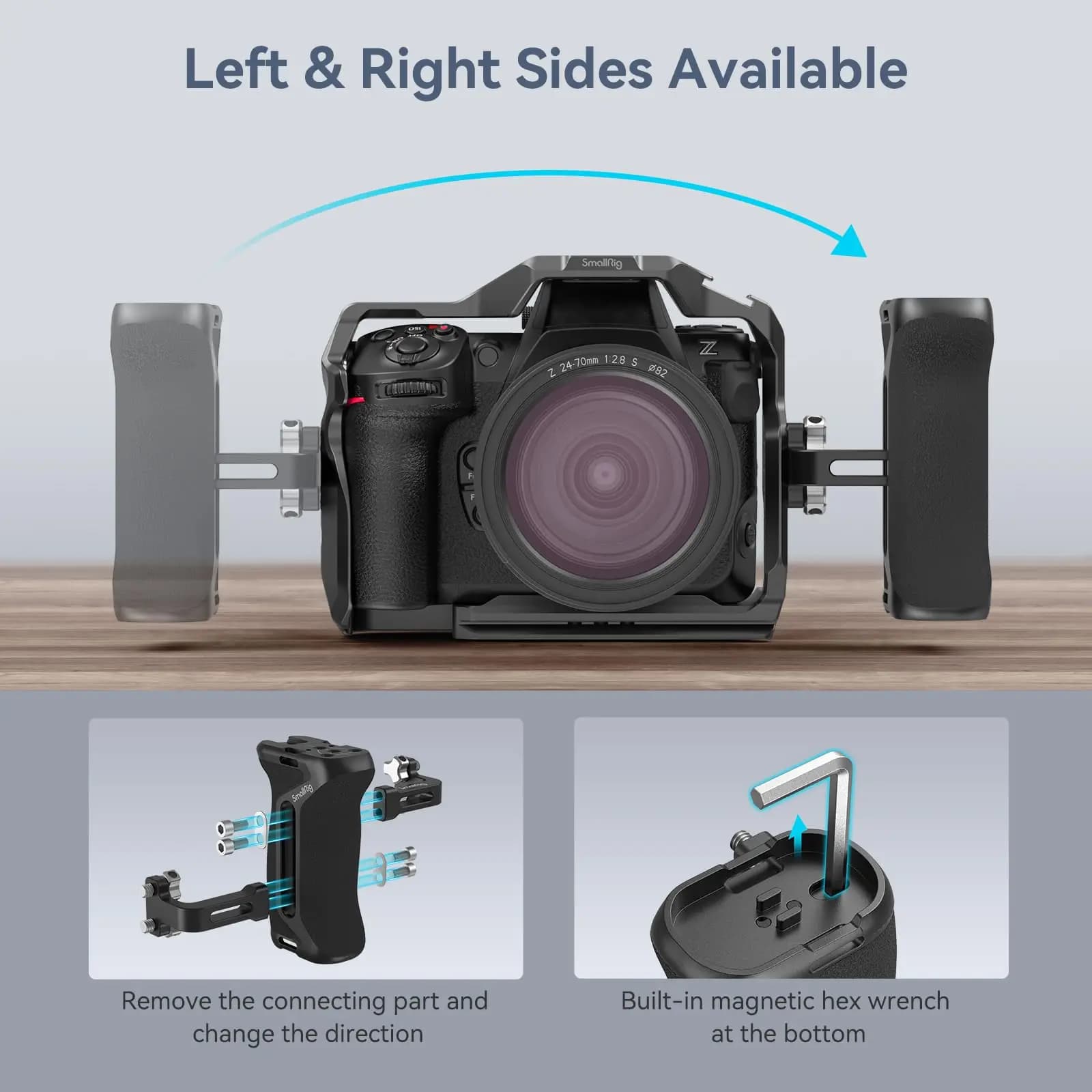 SmallRig-Poignée latérale universelle en aluminium et silicone pour appareil photo reflex numérique,