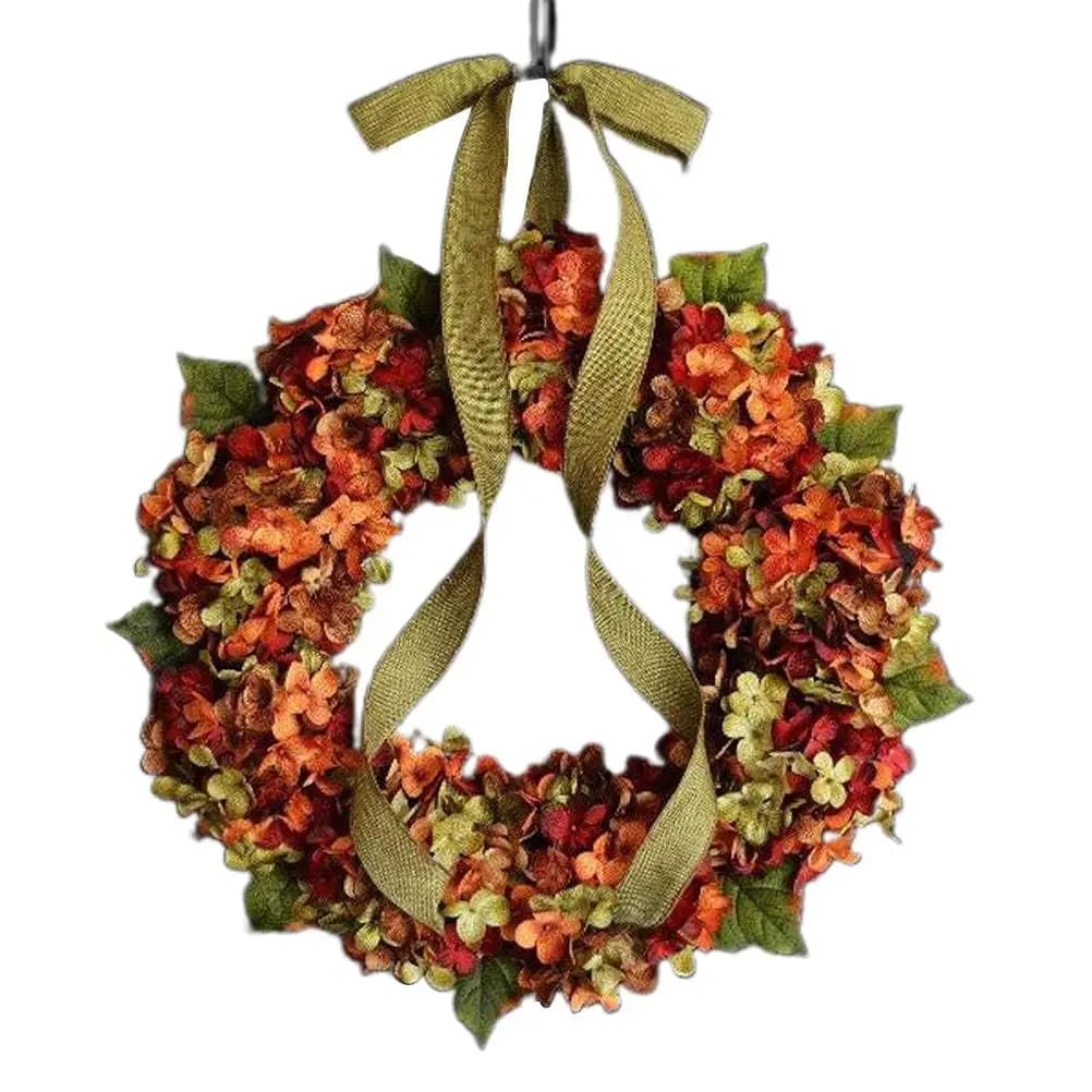 Couronne de Thanksgiving d'automne, décoration avec nœud papillon d'hortensia, guirlande de fleurs, 