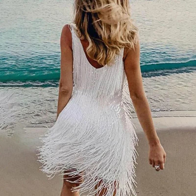 Robe de soirée à franges pour femmes, mini robe à franges, col en V sexy, dos nu, mince, robes de so