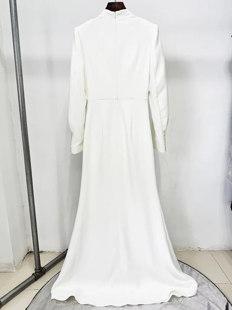HIGH STREET Nouveauté 2026 Robe longue maxi de créateur pour femme, ornée de diamants et de perles, 