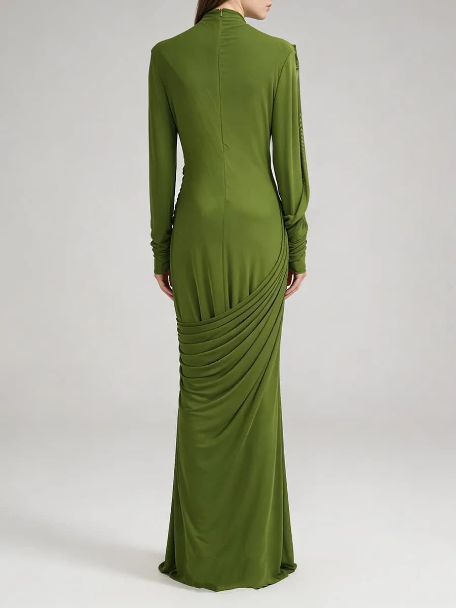 TWOTWINSTYLE Robes pour femmes, design amincissant à plis, style tendance, col montant, manches long
