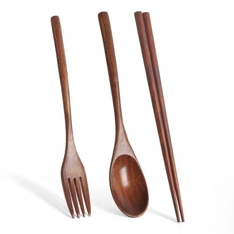 Cuillère fourchette baguettes couverts portables ensemble de couverts en bois voyage ensemble de cou