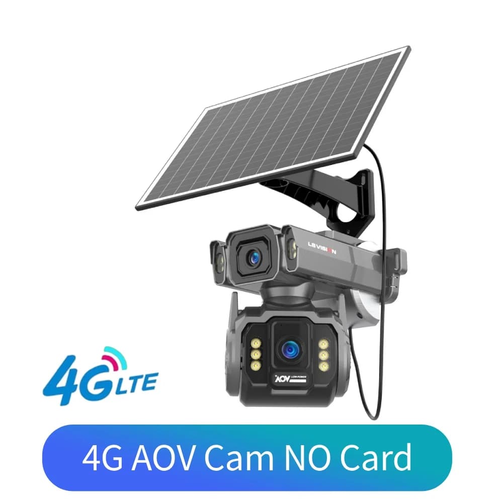 Caméra de surveillance extérieure solaire LS VISION AOV 4G SIM, 4 objectifs, zoom automatique, suivi