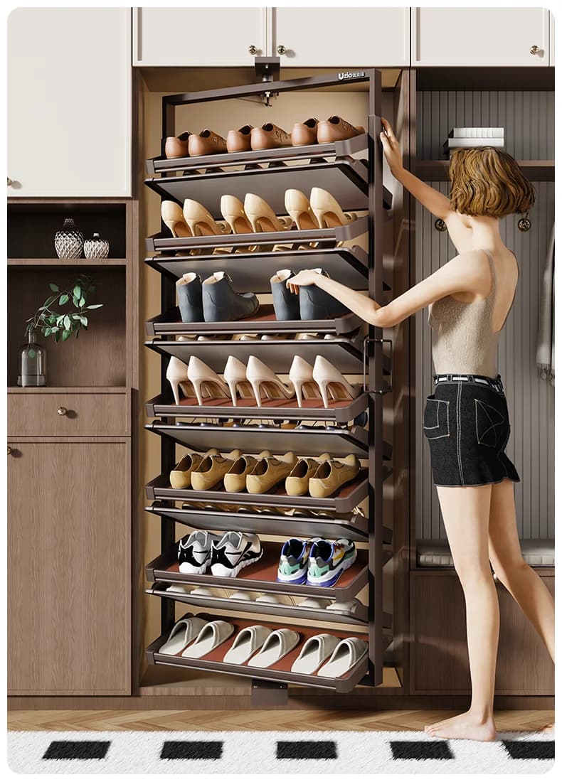 Armoire à chaussures réglable en hauteur intégrée, gain de place 360 °   Étagère à chaussures rotati