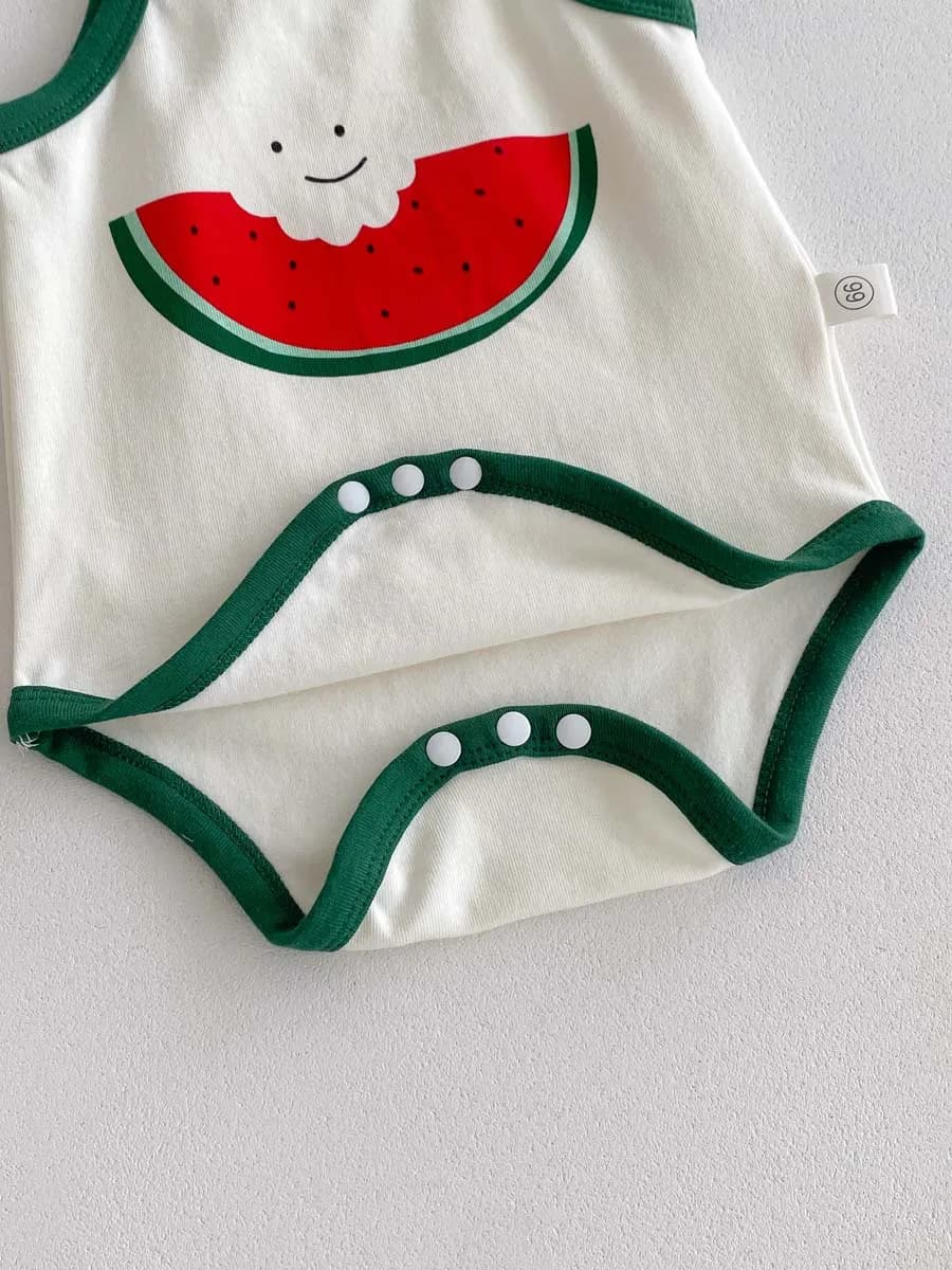 Combinaison d'été style pastèque pour bébé, mignon, écharpe pour bébé homme et femme, chapeau fin et