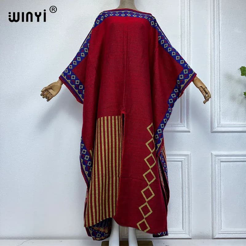 WINYI-Robe longue imprimée rétro pour femme, kaftan, tenue de vacances, confortable et chaude, éléga