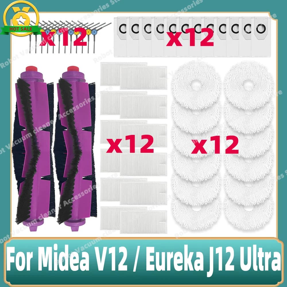 Compatible pour uyanMidea V12 / Eureka J12 Ultra brosse latérale principale vadrouille filtre en tis