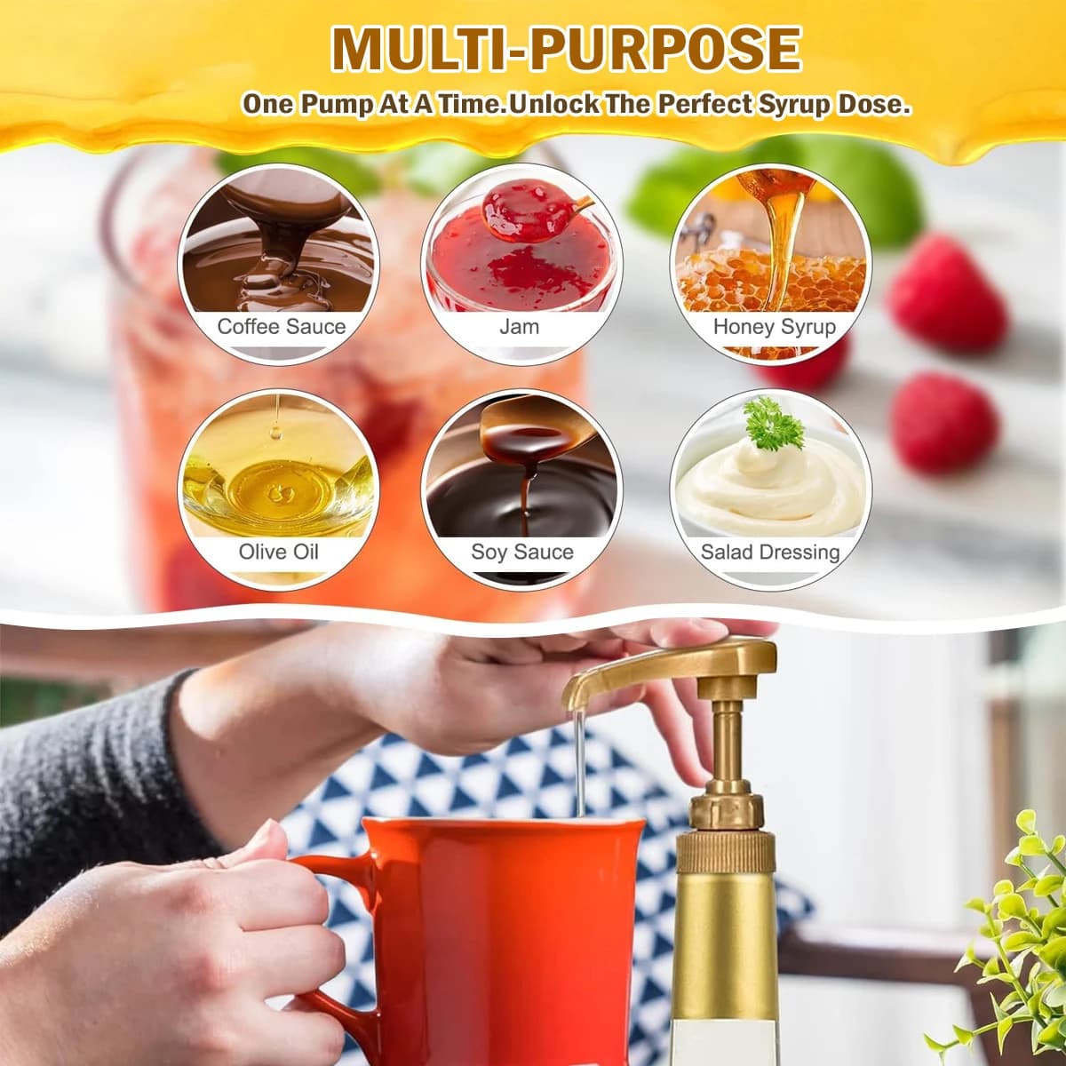 Leeseph – pompe à sirop de café, distributeur de pompe à sirop d'or pour bouteille de sirop de 750ml