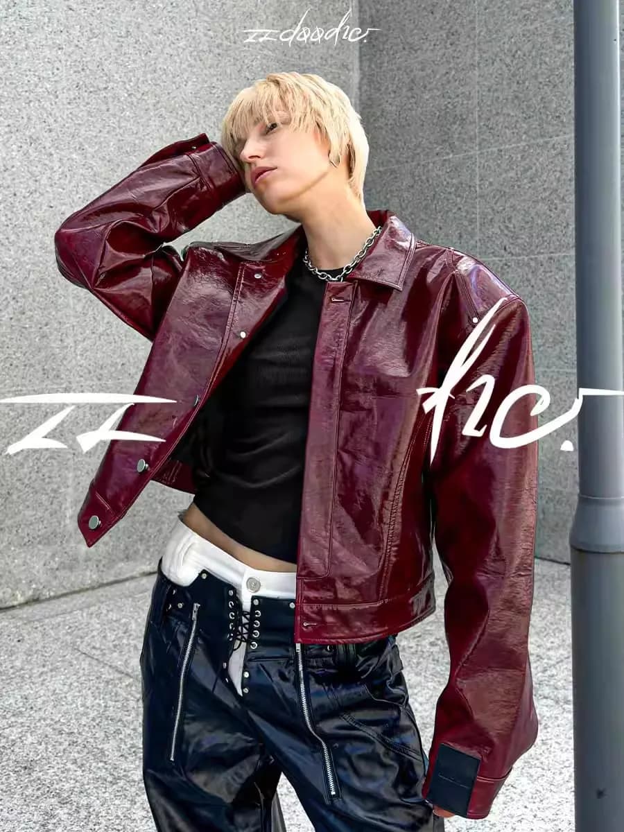 Lautaro automne Cool court surdimensionné veste en cuir Pu femmes épaulettes fermeture éclair de hau
