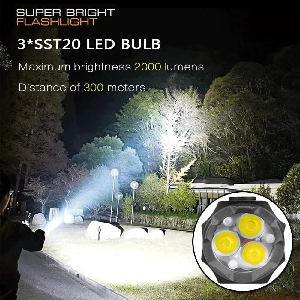 MIni lampe de poche LED puissante 2000LM 3LED lumière Ultra forte 18350 batterie intégrée USB Rechar