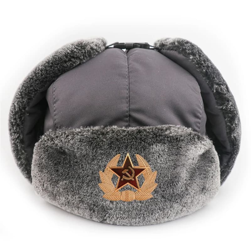 Chapeau d'hiver pour homme, chapeau de trappeur russe, avec Badge soviétique, fausse fourrure, rabat