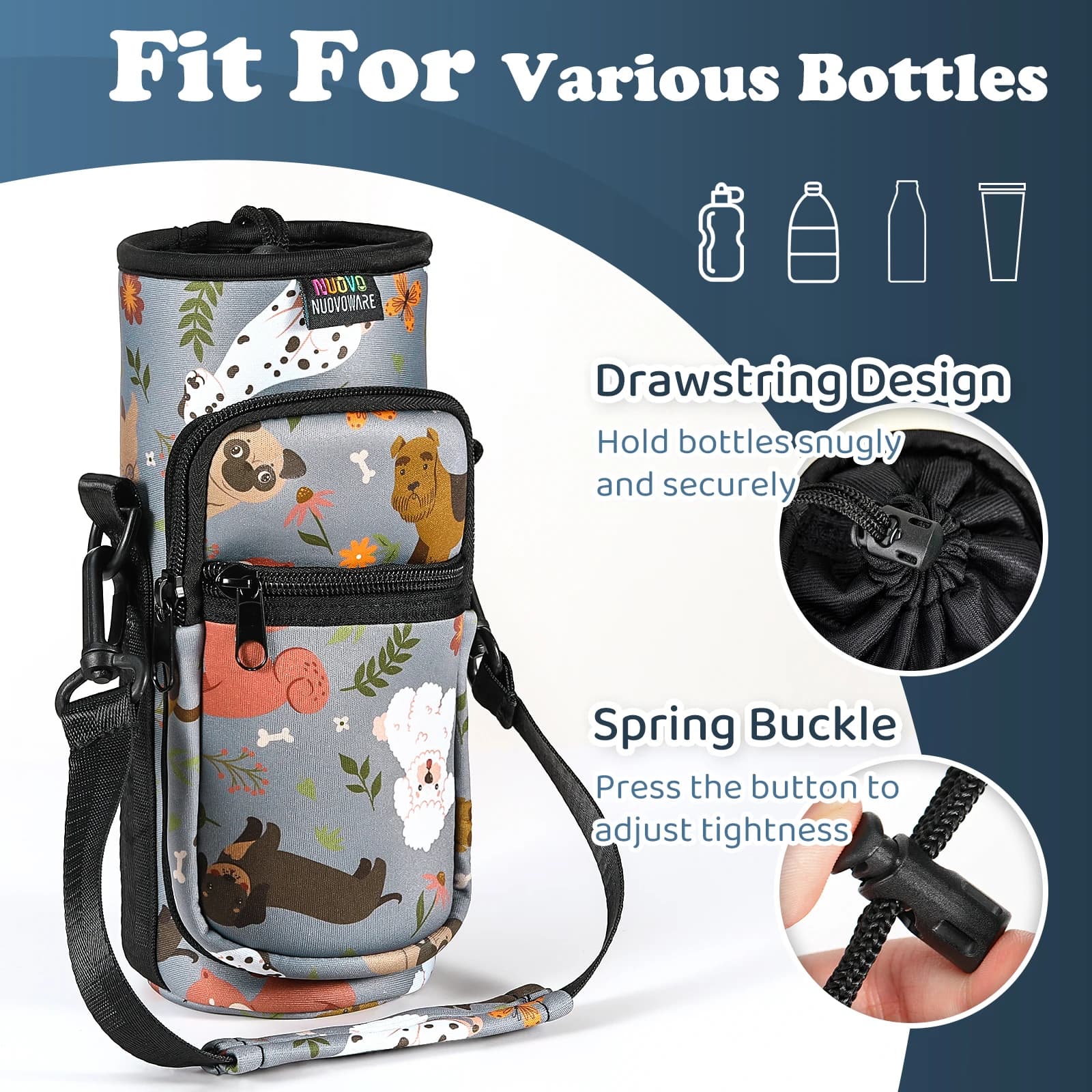 Nuovoware sac de transport de bouteille d'eau 25oz/32oz porte-pochette de bouteille bandoulière régl