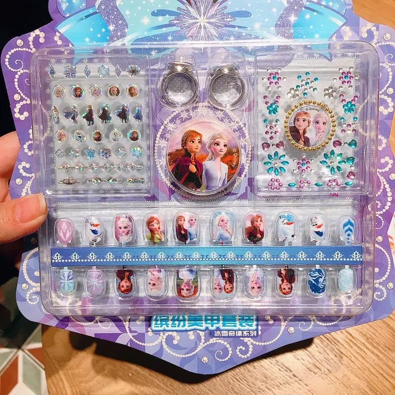 Ensemble d'autocollants pour ongles Disney pour enfants, déguisement de princesse Elsa, mignons Kawa