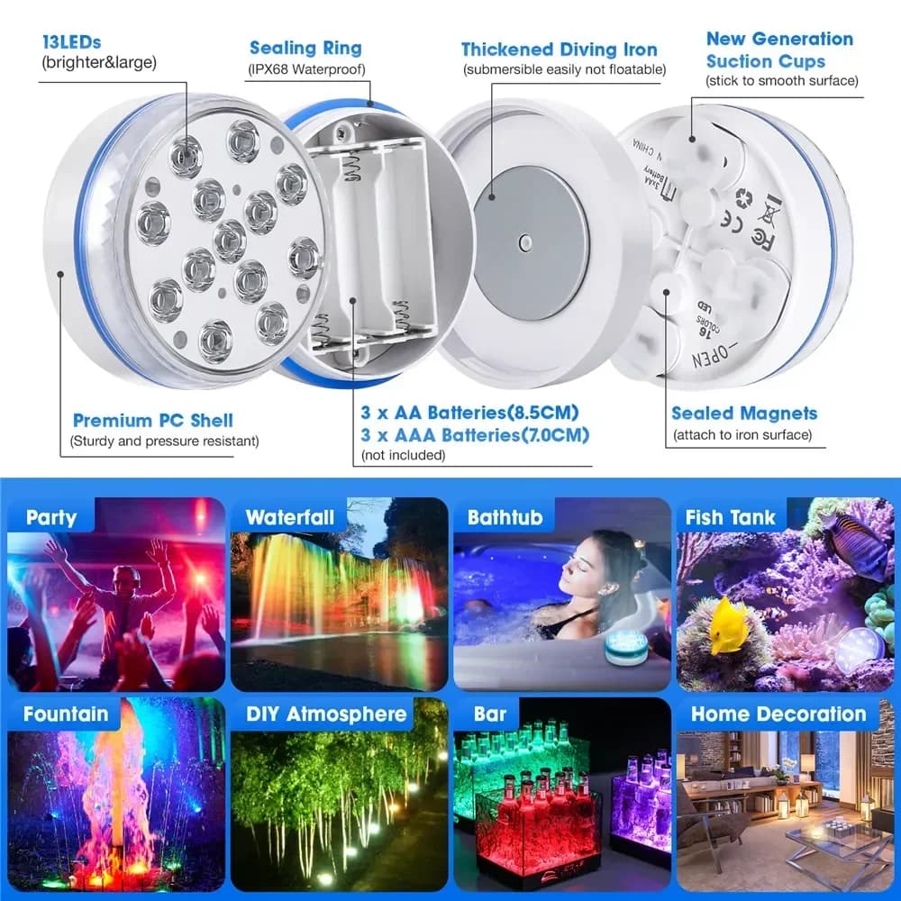 Lumière sous-marine Submersible 13LED mis à jour avec télécommande lumière de piscine sous-marine IP