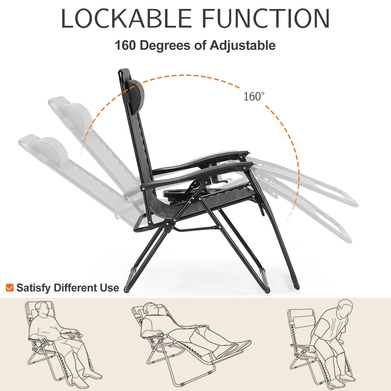 JIAN-Ensemble de 2 chaises inclinables portables ontariGravity, avec plateaux porte-gobelet, oreille