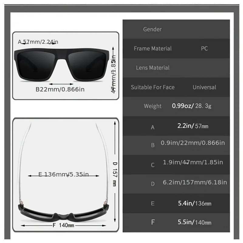 Lot de 5 Lunettes de Soleil Polarisées de Luxe pour Hommes et Femmes, Monture Carrée Tendance, Style