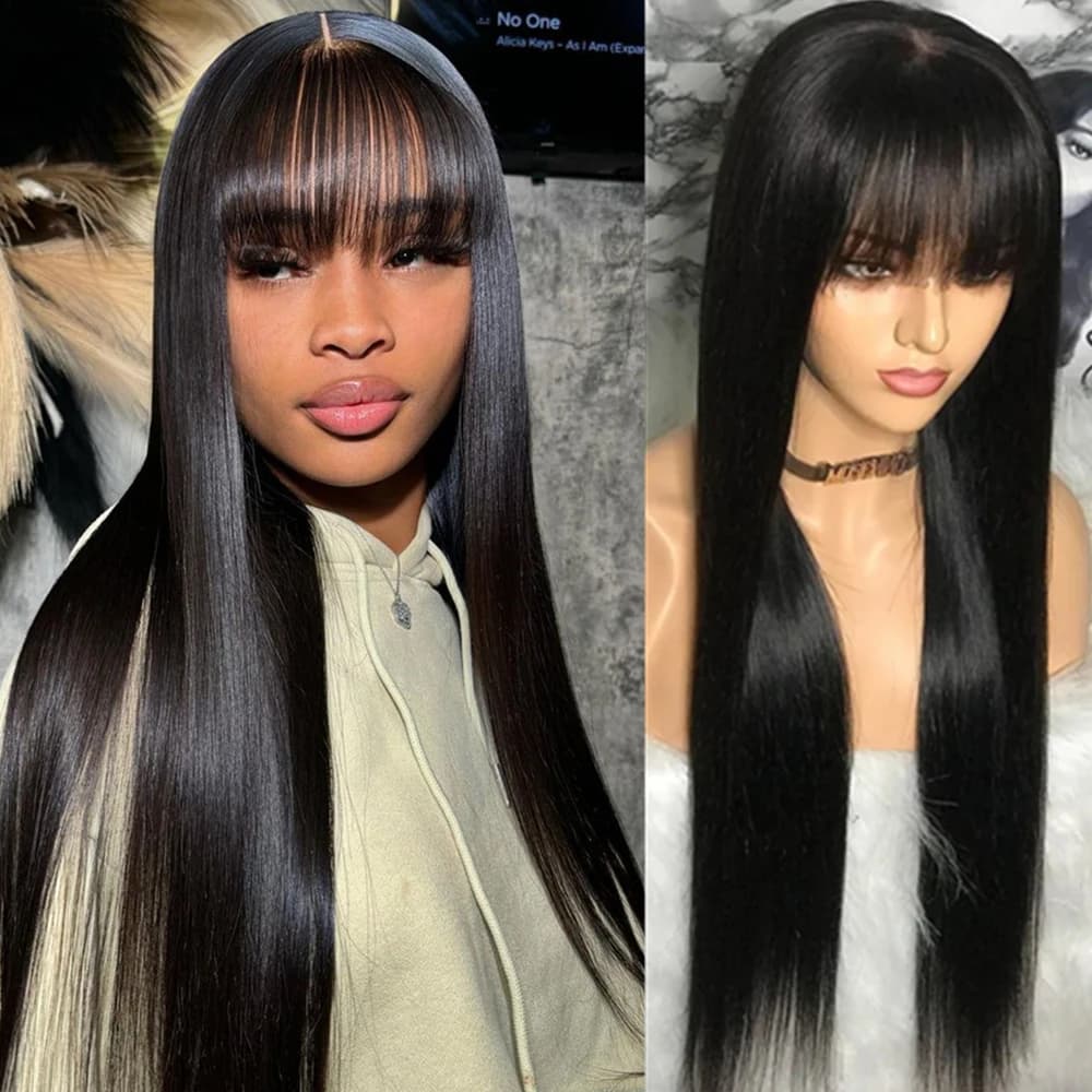 30 34 pouces droite 3x1 partie centrale dentelle perruque de cheveux humains avec frange pour les fe