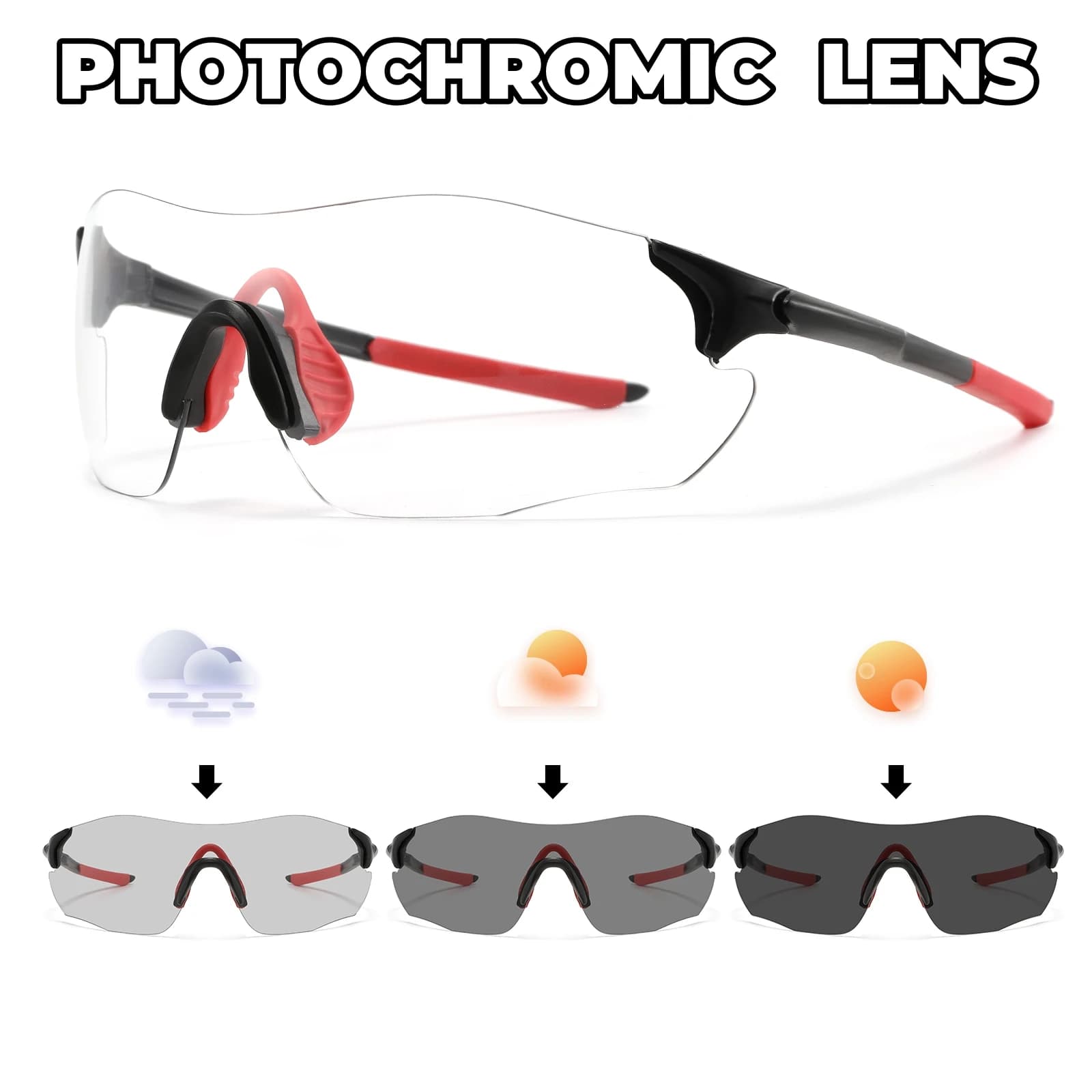 Lunettes de soleil de sport photochromiques ultralégères sans cadre 23g confort pour le cyclisme voy
