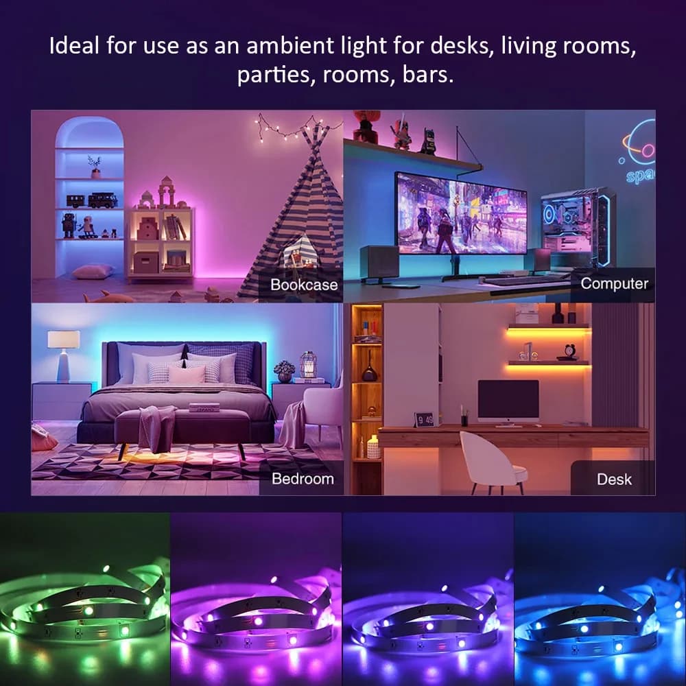 Bande lumineuse LED RVB avec télécommande et contrôle d'application, lumière de pièce, lampe proxy, 