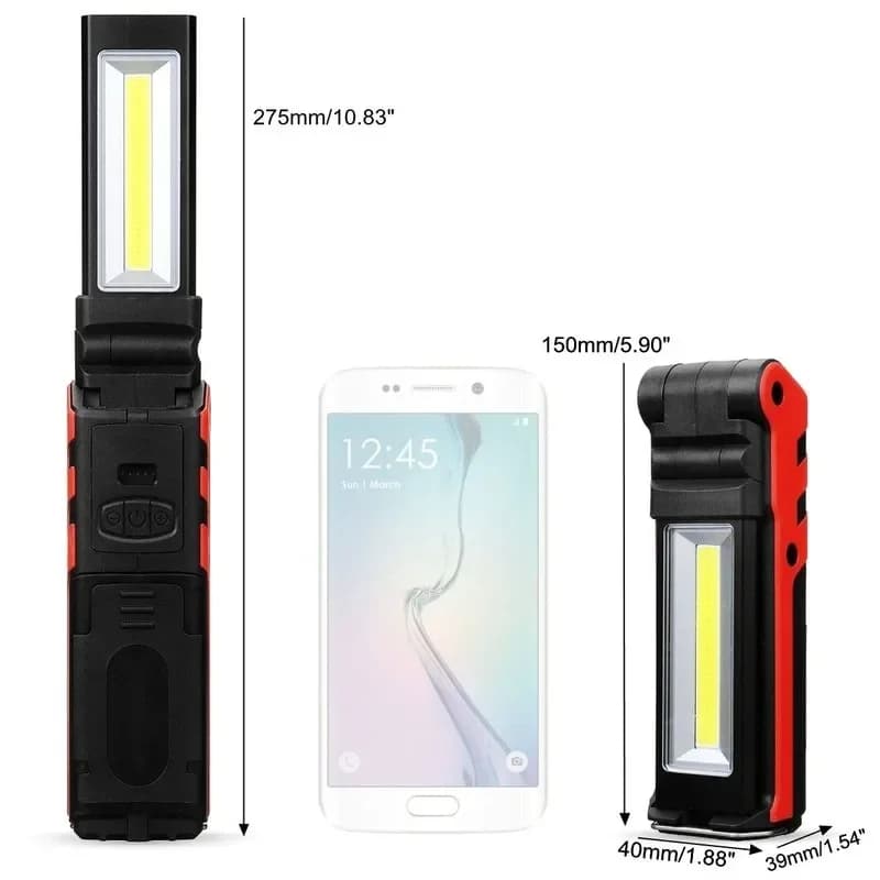 Lampe de travail LED COB à intensité variable, lampe de poche Rechargeable par USB avec batterie ext