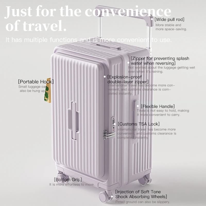 Bagage extensible de grande capacité, valise trolley épaisse à ouverture frontale, valise de voyage 