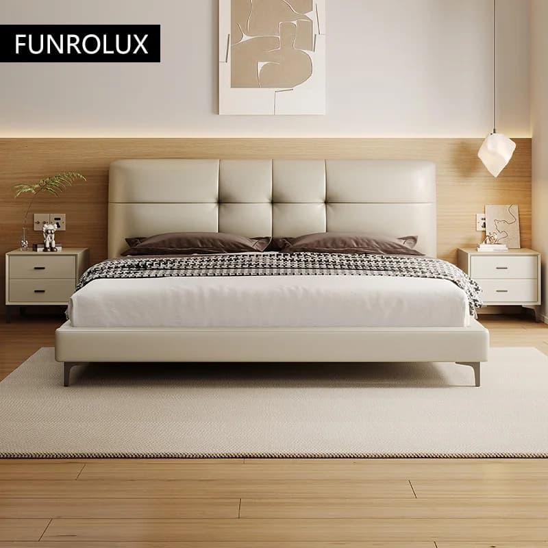 Lit en cuir de luxe léger, moderne et Simple, chambre principale, lit de mariage, filet rouge, lit D