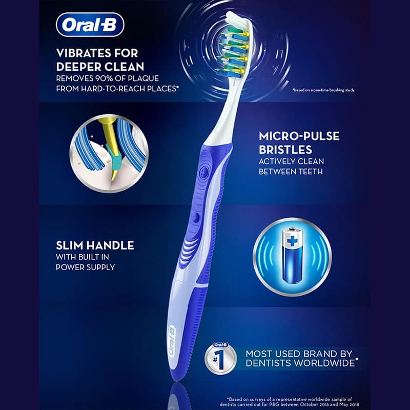 Brosse à dents électrique Oral-B Pulsar 3D White, alimentée par piles, brosse à dents vibrante, nett