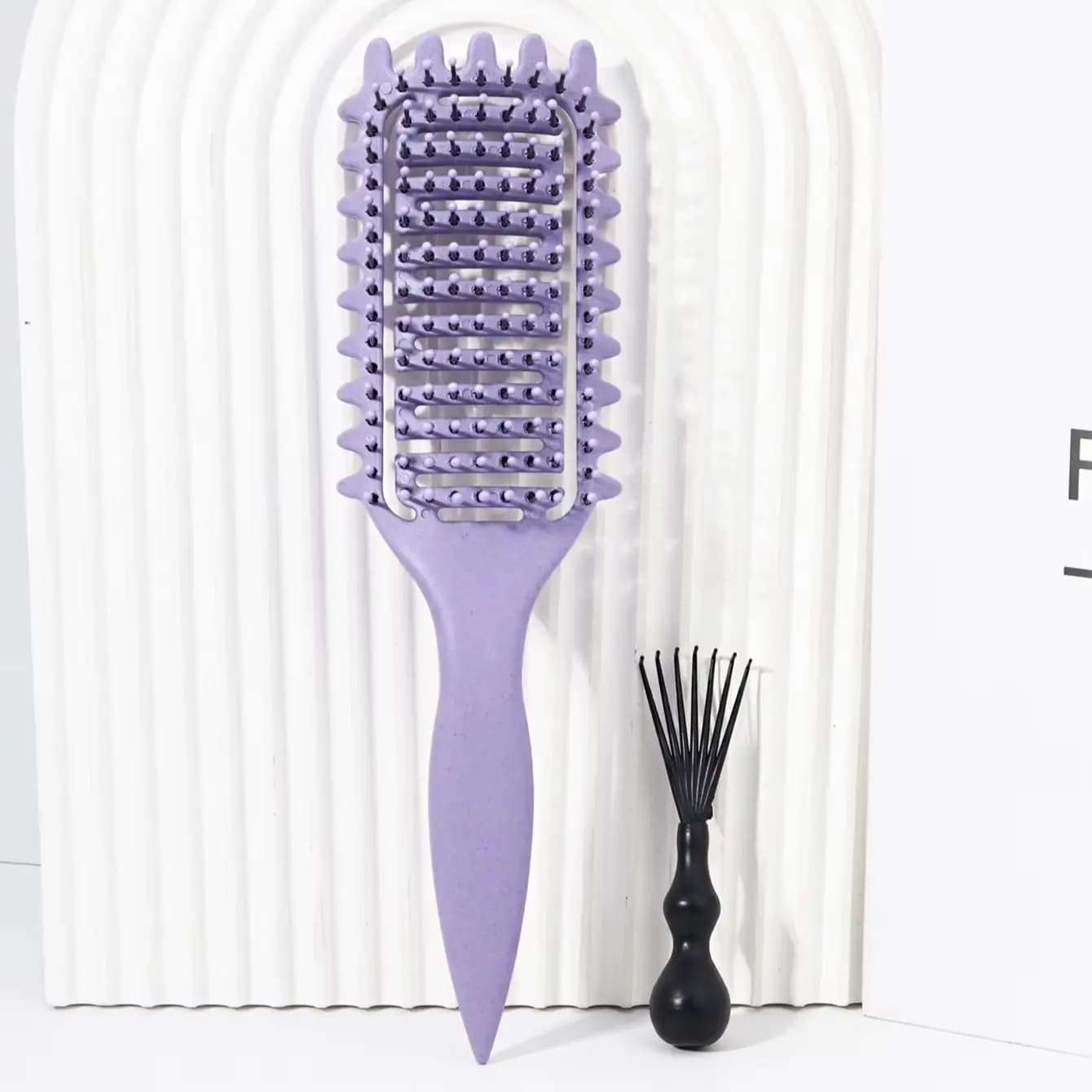 Brosse de coiffure bouclée ajourée avec ensemble de nettoyage de peigne, réduisant les frisottis et 