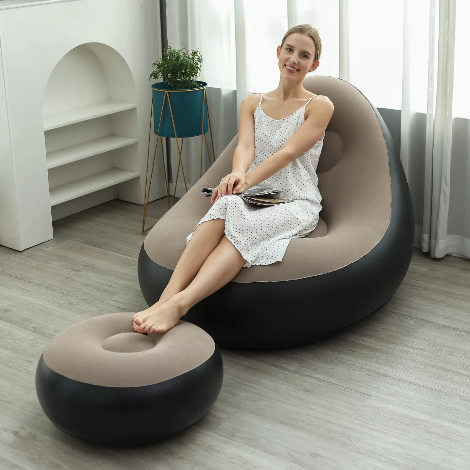 Chaise longue gonflable pour adultes, canapé paresseux Portable pliable avec tabouret, canapé d'air 