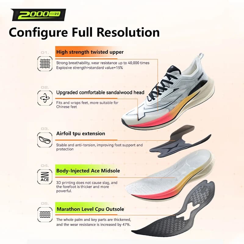 Xtep 2000KM 2.0 chaussures de course hommes été professionnel TPU Absorption des chocs baskets 87621