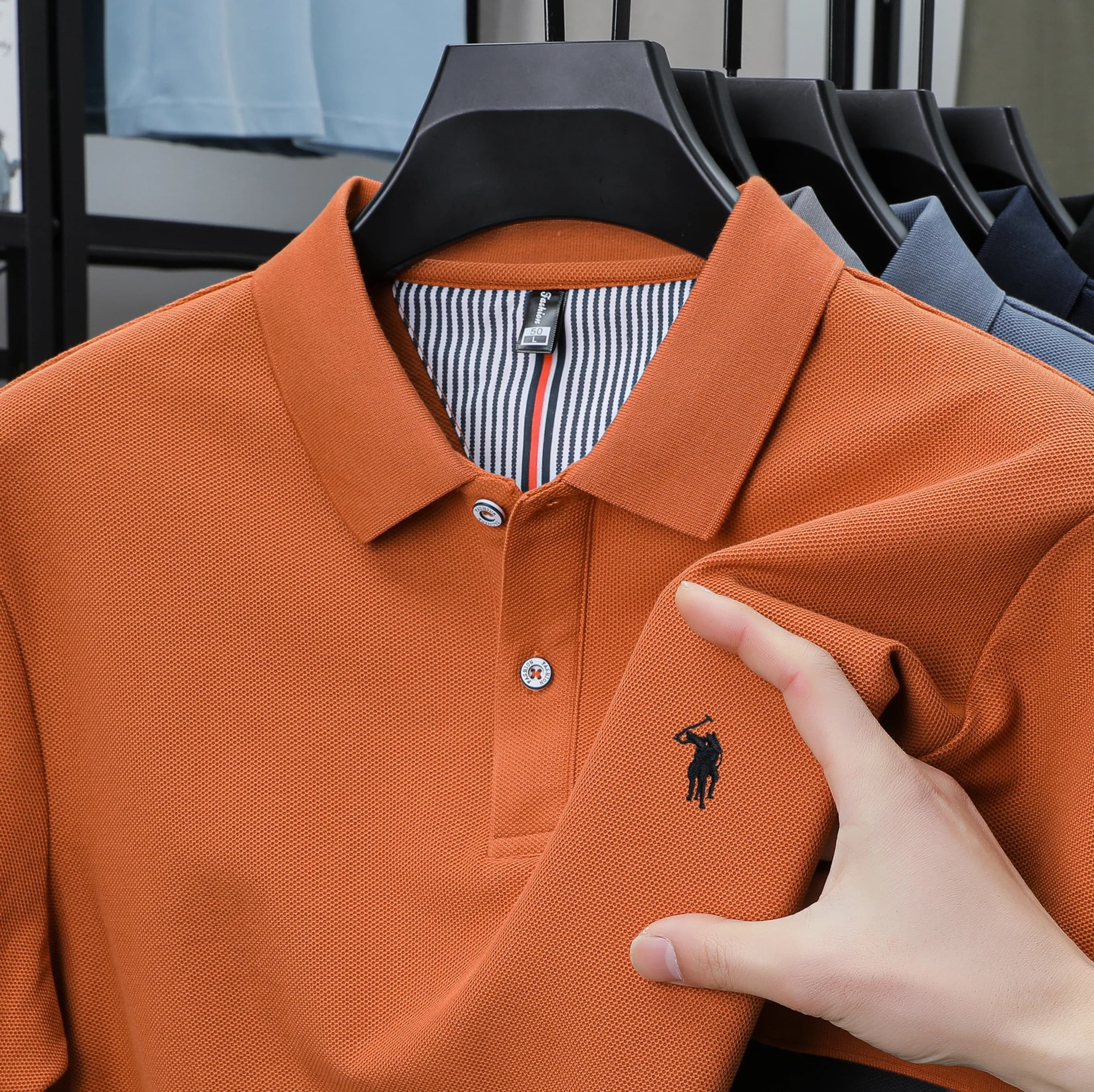 100% pur coton été nouveau à la mode hommes à manches courtes de luxe personnalisé polo d'affaires b