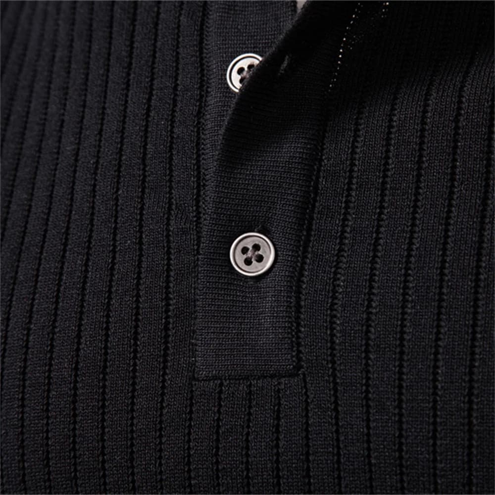 AIOPESON bouton patte Polo hommes côtelé rayure à manches longues coupe contemporaine minimaliste au