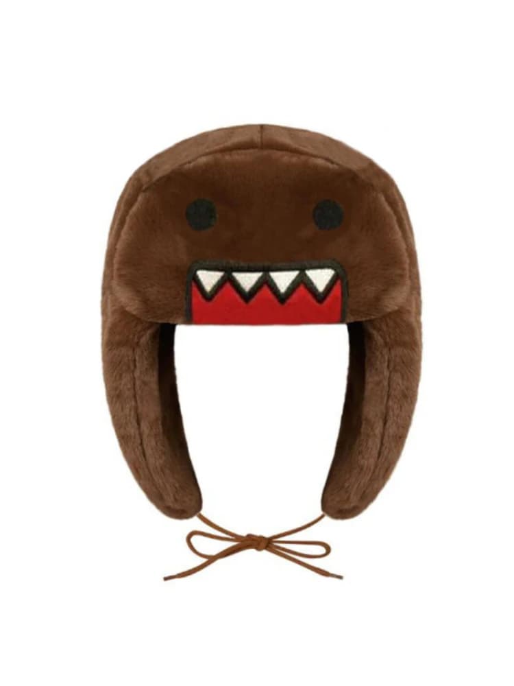 Chapeau Lei Feng en coton double couche avec broderie de dessin animé, en polaire corail, coupe-vent