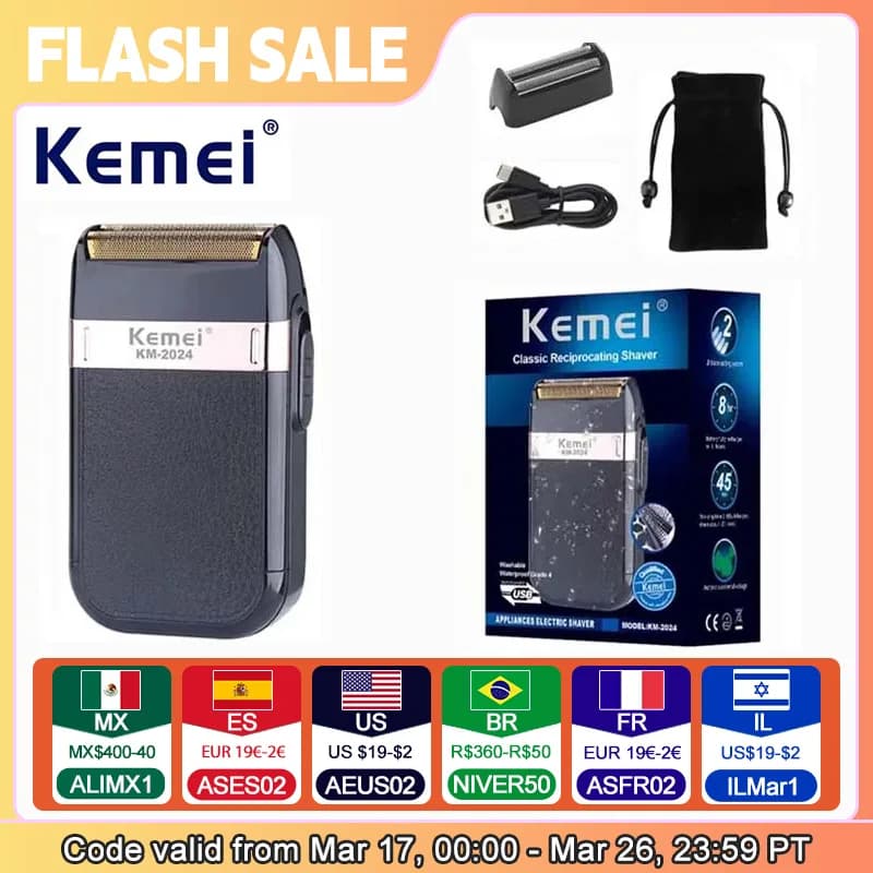 Kemei KM-2024 USB charge rasoir électrique tête de coupe supplémentaire alternatif double lame rasoi