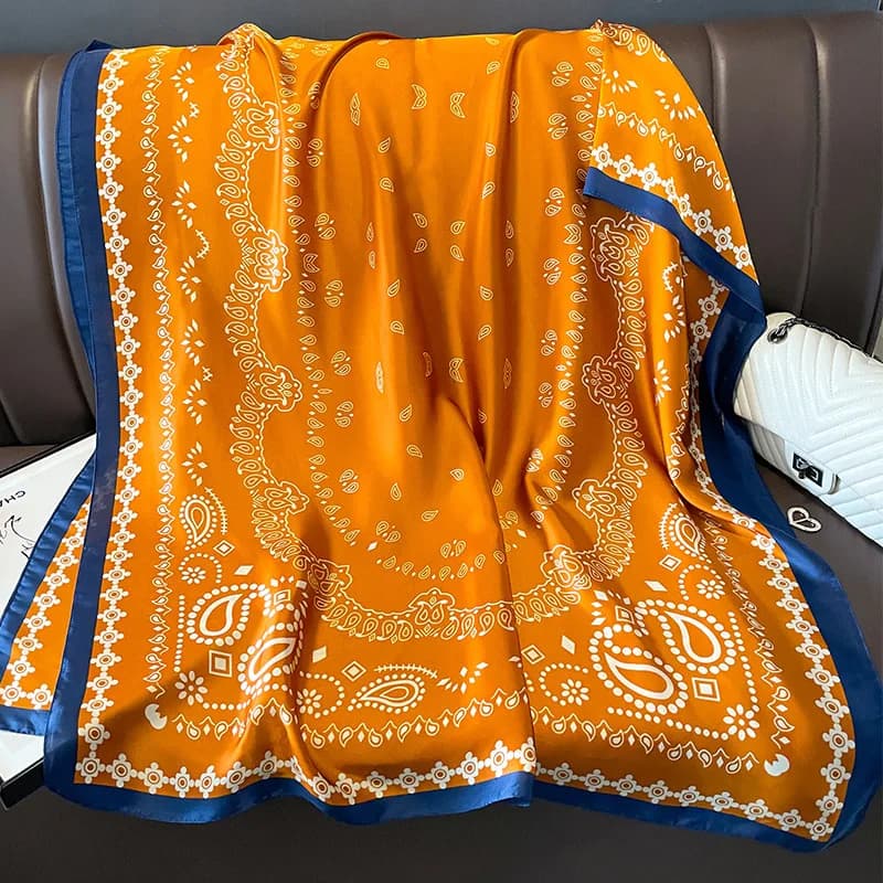 Grand châle en satin imprimé pour femme, écharpe de marque de luxe, bandeau de sauna, hijab, turban,