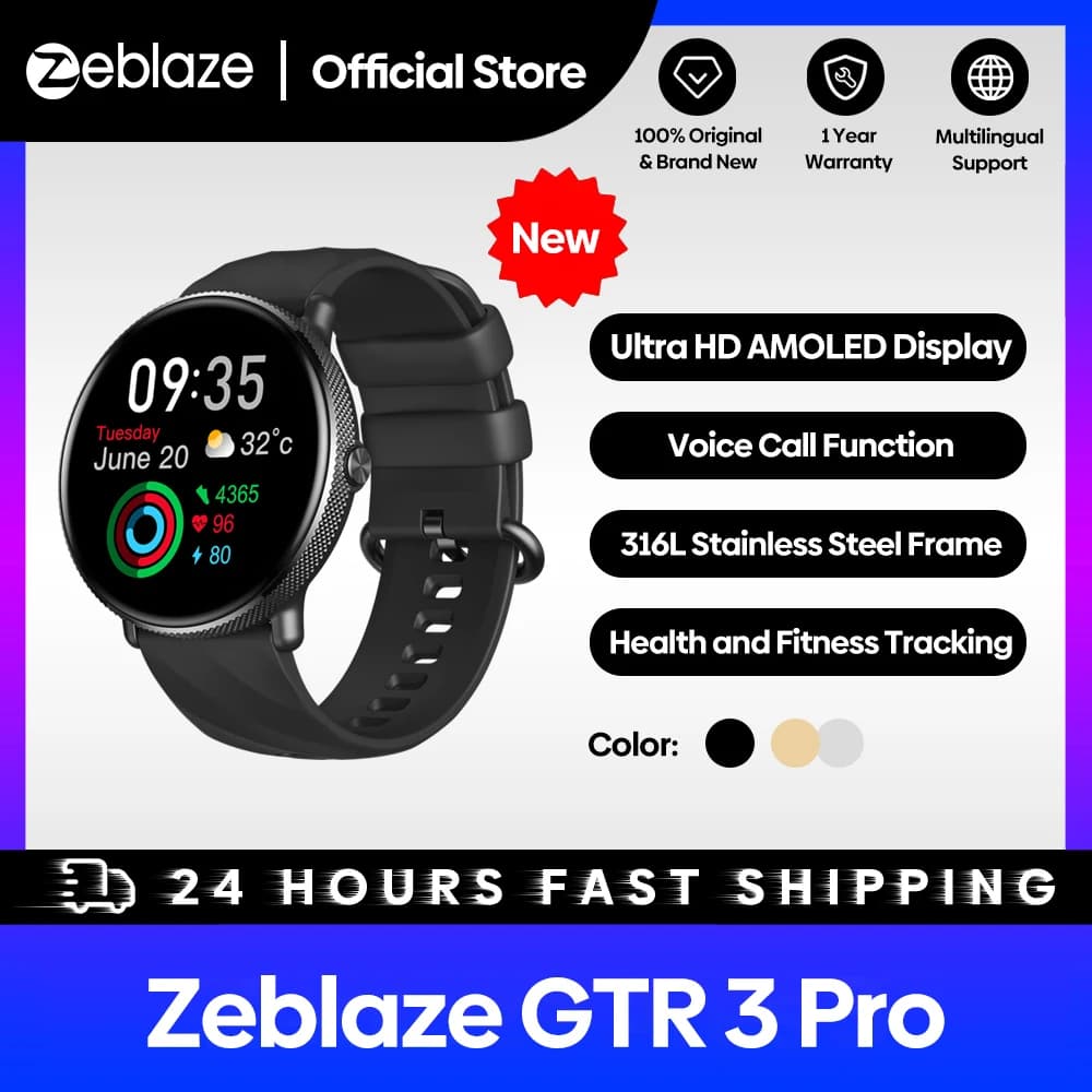 Zeblaze-Montre intelligente GTR 3 Pro Fitness et Wellness pour femme, écran AMOLED, acier inoxydable