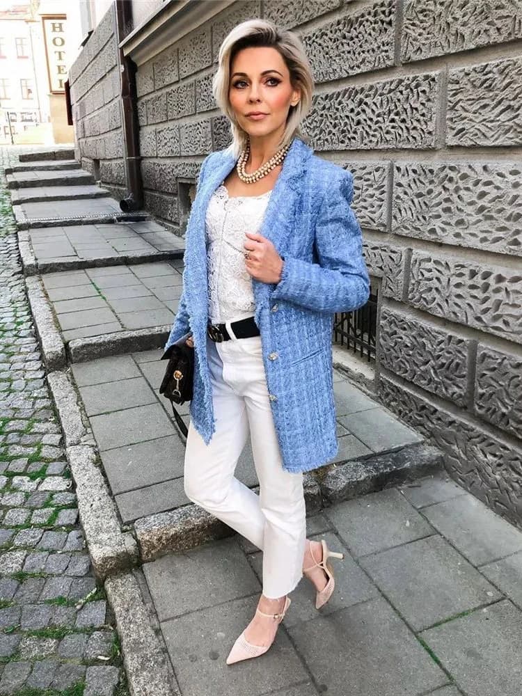 Tweed – veste Vintage ample et élégante pour femme, vêtement d'extérieur Chic, à la mode, décontract