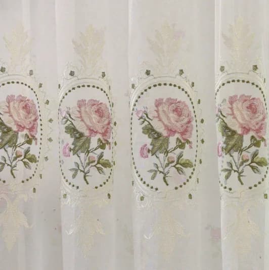 Rideau en Tulle brodé de pivoines de luxe américain, pour salon, broderie de fleurs européennes élég
