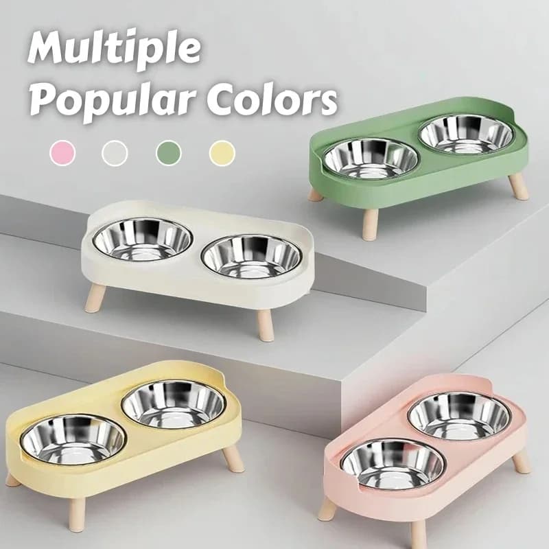 Distributeur surélevé pour animaux de compagnie Dopamine Colorful : Double gamelle en acier inoxydab