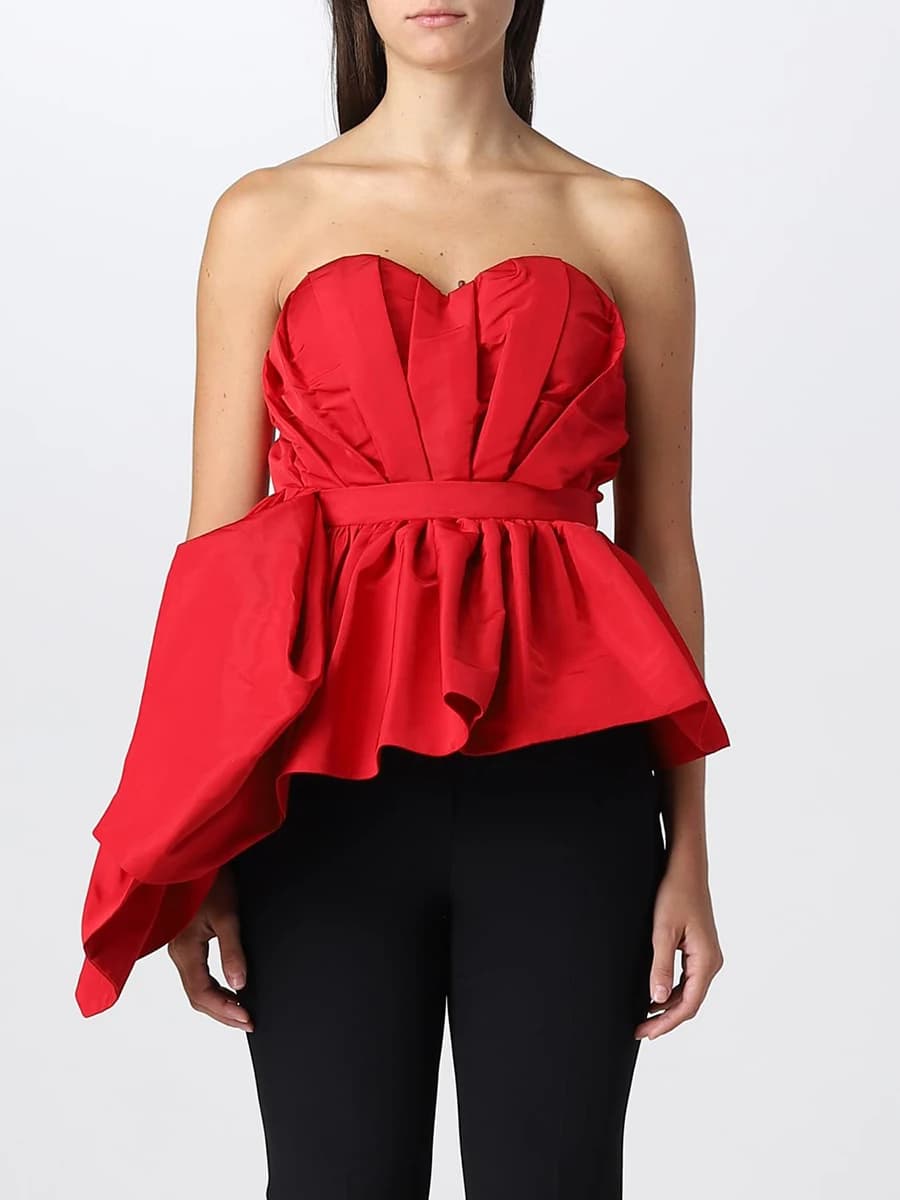 VGH Sexy couleur rouge épissé plis débardeur pour femmes Sweatheart cou sans manches patchwork ferme