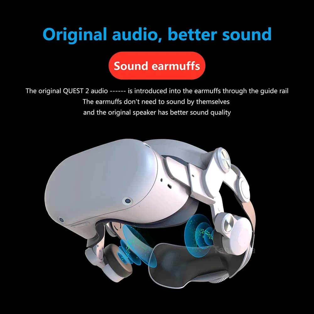 Sangle de tête avec cache-oreilles pour casque VR, Meta, Oculus Quest 2, son amélioré, confort régla