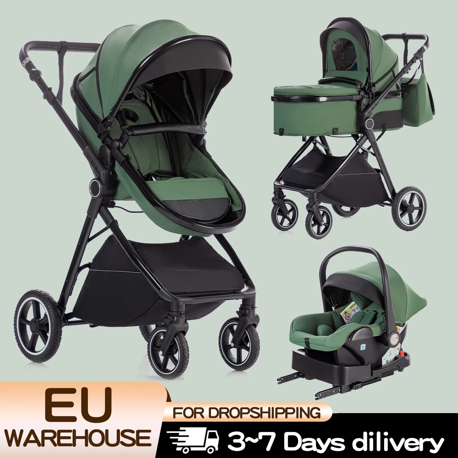 Poussette bébé luxueuse 3 en 1, portable, pliable, légère, pour nouveau-nés, convertible pour les vo
