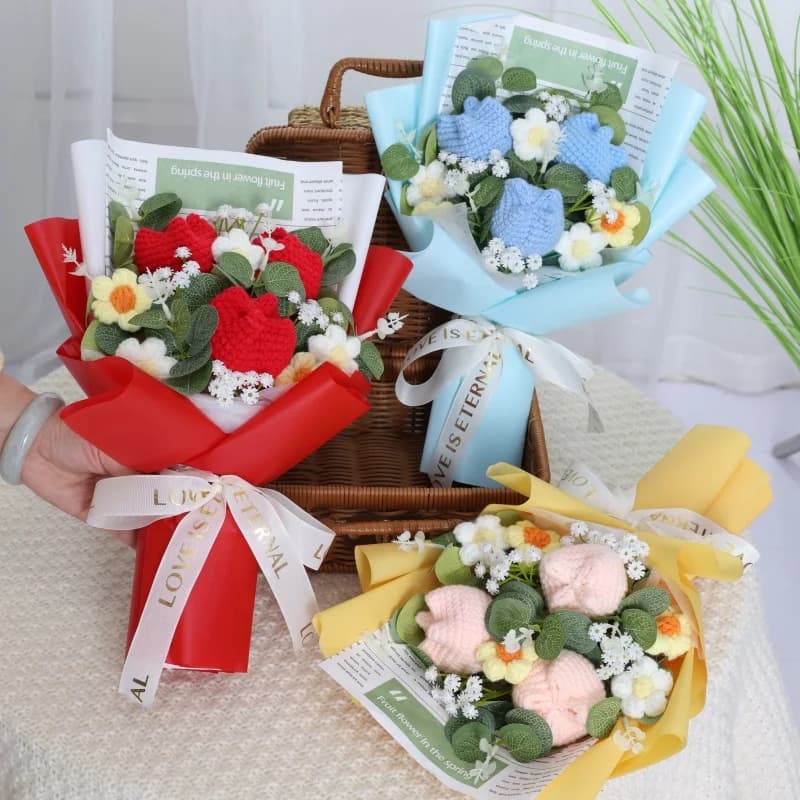 Fleurs tricotées finies tournesols crochet Bouquet créatif fleurs tricotées saint valentin fête des 