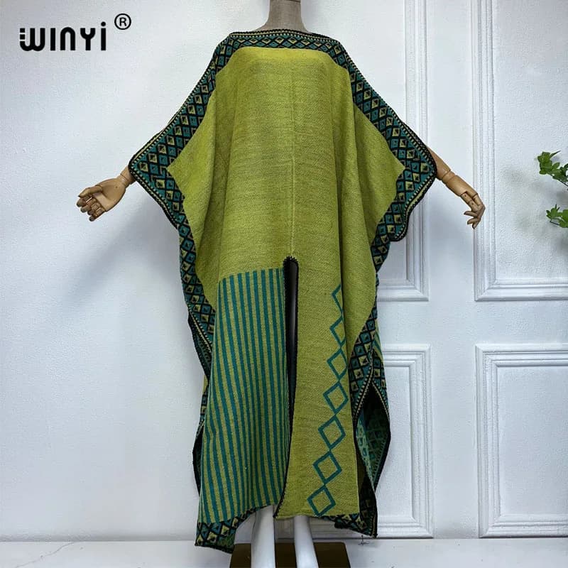 WINYI-Robe longue imprimée rétro pour femme, kaftan, tenue de vacances, confortable et chaude, éléga