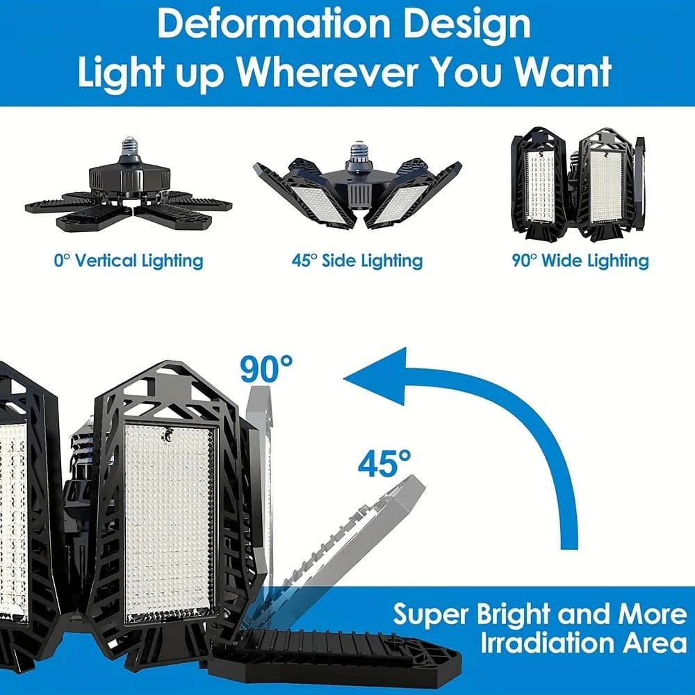 Ampoule LED de garage déformable 1/2 paquet, mini 7+1 panneaux réglables E26/E27, éclairage de plafo