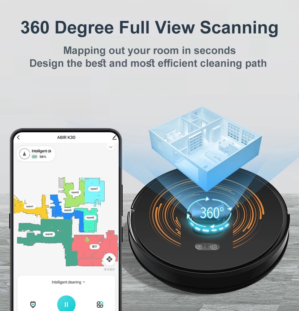 (code promo: AA2000)Robot aspirateur ABIR K30 à vidage automatique S6, aspiration 6500PA, cartes mul
