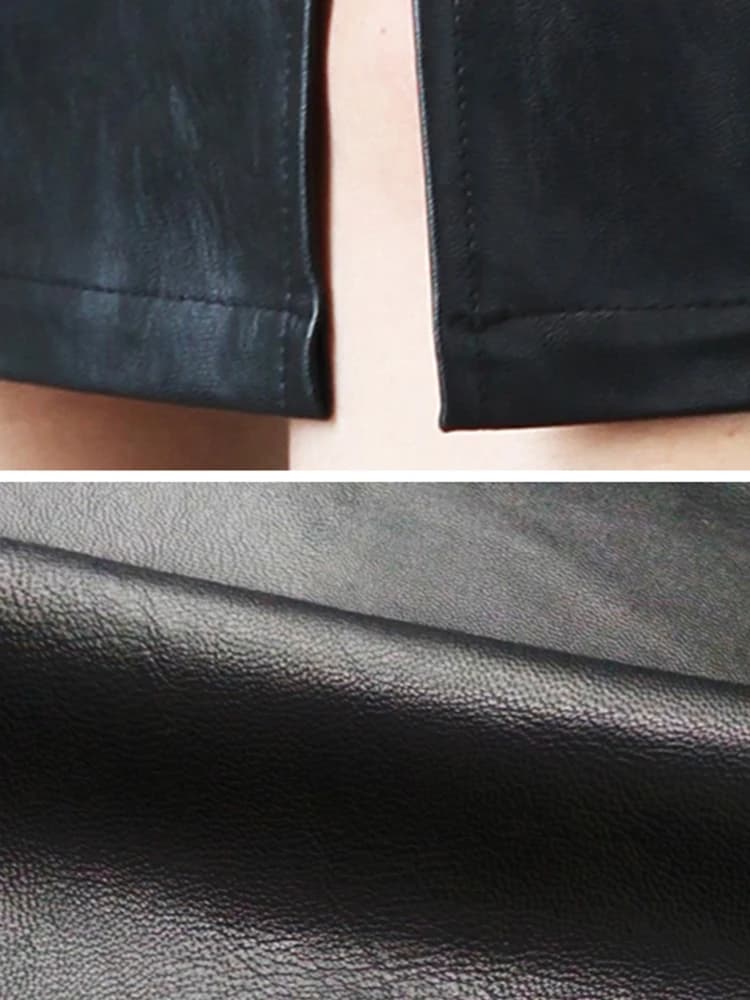 Jupe mi-longue en cuir PU pour femme, jupes fendues avant ou arrière, hanche GT sexy, bureau, noir, 
