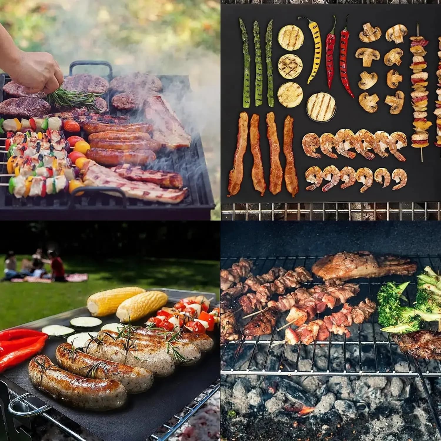 Tapis réutilisables pour gril à gaz, 4 pièces, accessoires de four, plaque de cuisson, pique-nique e
